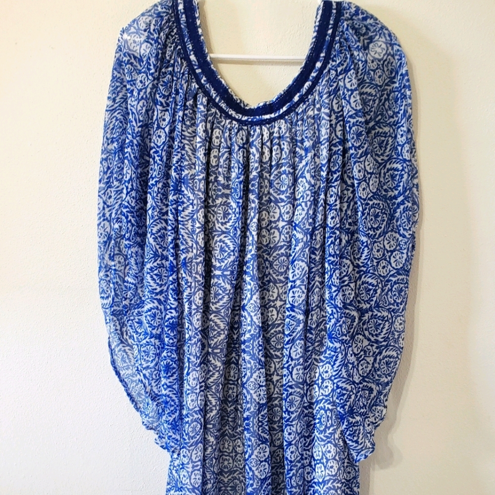 MNG MANGO SUIT Blue Butterfly Sleeve Dress